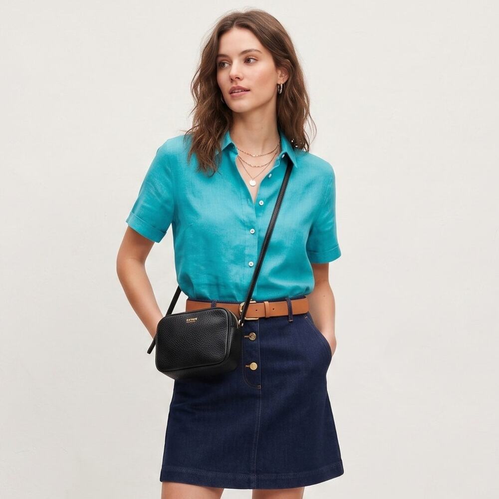 CLAUDIE PIERLOT Women's Button up Shirt Short Sleeve Turquoise